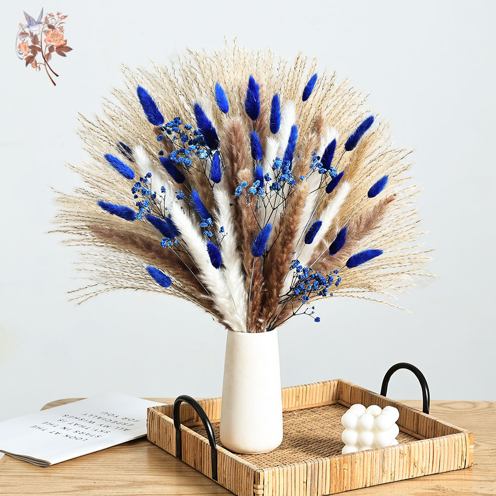 Pampas Grass Decor - Cola de conejo esponjosa azul de