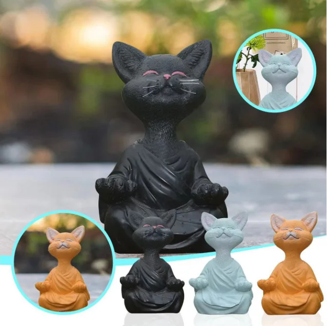 Home Decor Za - Escultura de gato de meditación, decoración